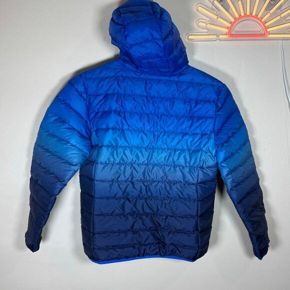 Kids Eddie Bauer Blue Ombré Lightweight Goose down Puffer Jacket Coat Hood L 14 - Picture 5 of 8